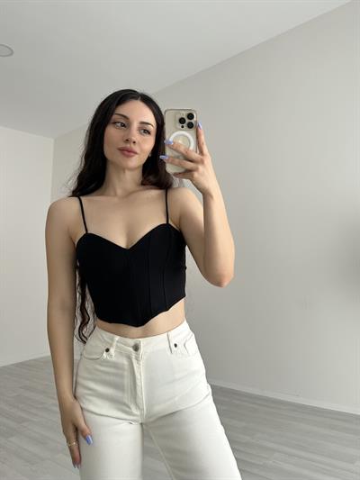 Orijinal Kalp Yaka Siyah Korse Top