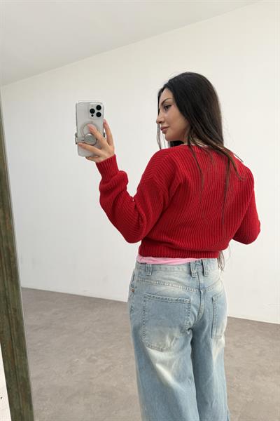 Orijinal Marka Dümeli Kırmızı Hırka