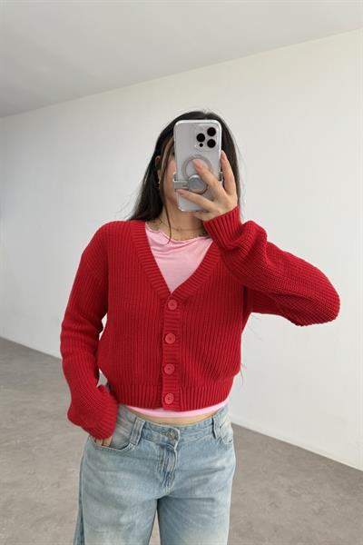 Orijinal Marka Dümeli Kırmızı Hırka