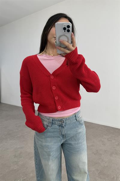 Orijinal Marka Dümeli Kırmızı Hırka