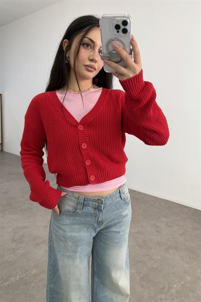 Orijinal Marka Dümeli Kırmızı Hırka