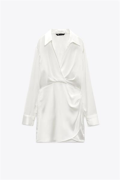 Orijinal Marka Kruvaze Drapeli Ekru Elbise