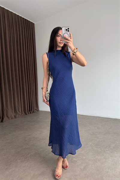 Orijinal Marka Kraşlı Royal Blue Midi Elbise