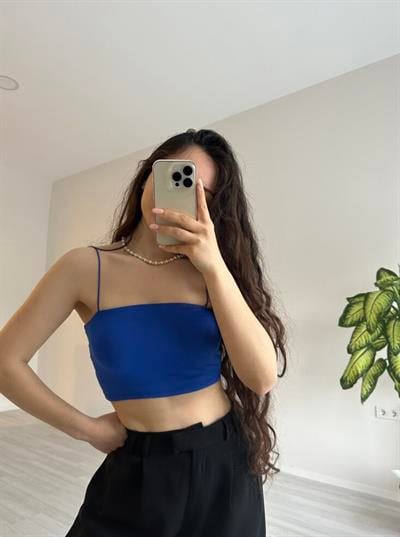 Orijinal Marka Mavi Spagetti Askılı Bralet