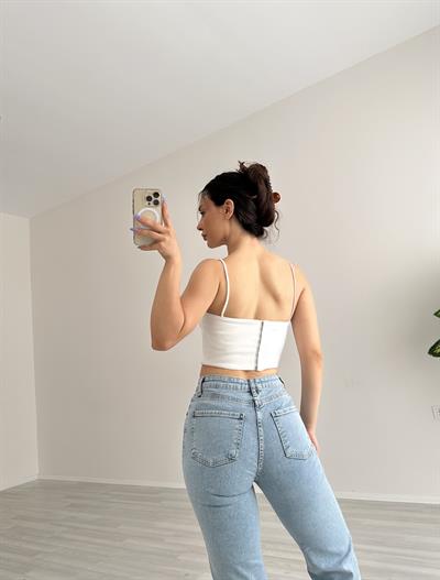 Orijinal Marka Orijinal Kalp Yaka Beyaz Korse Top