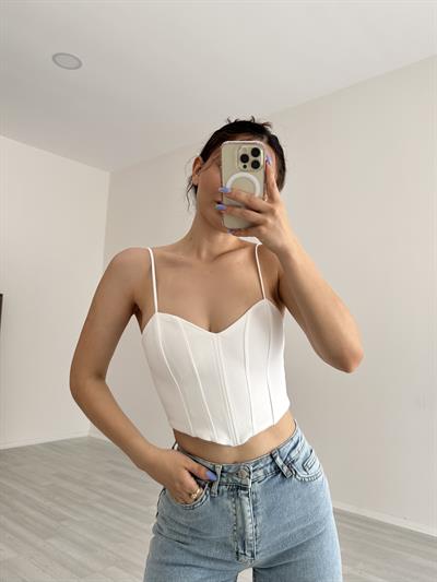 Orijinal Marka Orijinal Kalp Yaka Beyaz Korse Top