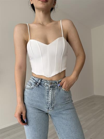 Orijinal Marka Orijinal Kalp Yaka Beyaz Korse Top