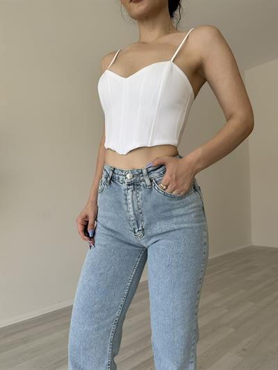 Orijinal Marka Orijinal Kalp Yaka Beyaz Korse Top