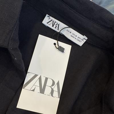 Orijinal Premium Keten Crop Gömlek Siyah