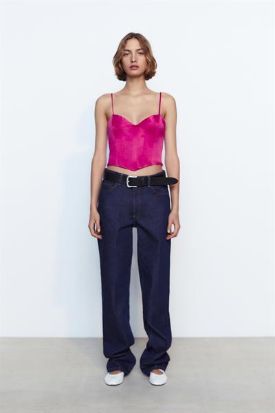 Orijinal Marka Saten Kalp Yaka Fuşya Korse Top