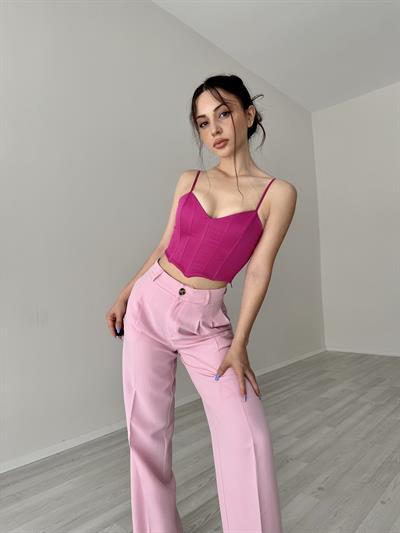 Orijinal Marka Saten Kalp Yaka Fuşya Korse Top