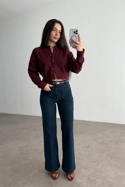 Orj. Marka Önü Cep Detaylı  Yüksek Belli Lacivert Jean 