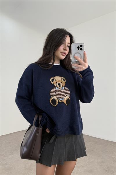 Orj Marka Ayıcık Figürlü Lacivert Kazak