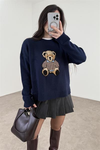 Orj Marka Ayıcık Figürlü Lacivert Kazak