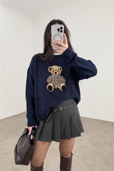 Orj Marka Ayıcık Figürlü Lacivert Kazak