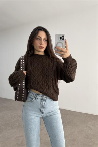 Orj Marka Başak Desenli Kahve Kazak