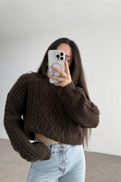 Orj Marka Başak Desenli Kahve Kazak