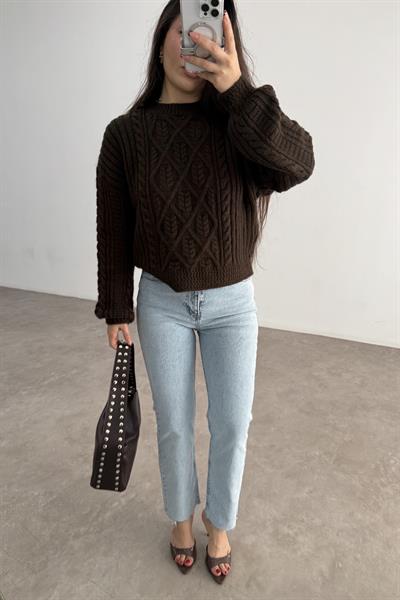 Orj Marka Başak Desenli Kahve Kazak