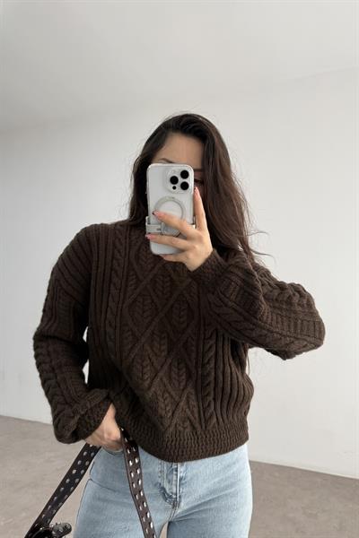 Orj Marka Başak Desenli Kahve Kazak