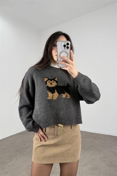 Orj Marka Köpek Figürlü Gri Kazak 