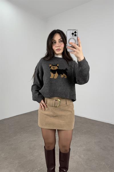 Orj Marka Köpek Figürlü Gri Kazak 