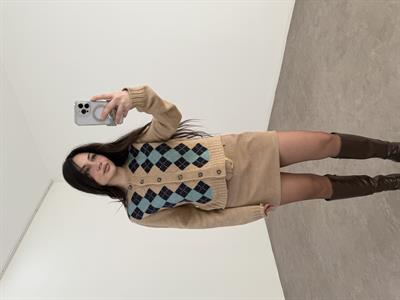 Orj Marka Mavi Baklava Desenli Bej Hırka 