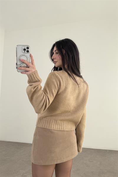 Orj Marka Mavi Baklava Desenli Bej Hırka 