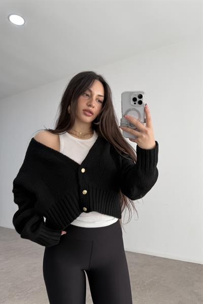 Orj Marka Üç Düğmeli Kalın Siyah Hırka