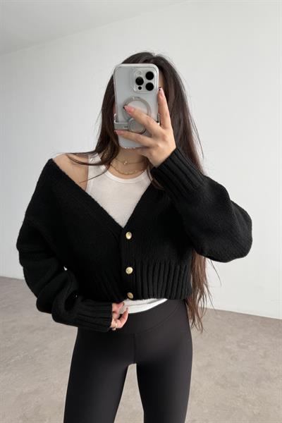 Orj Marka Üç Düğmeli Kalın Siyah Hırka