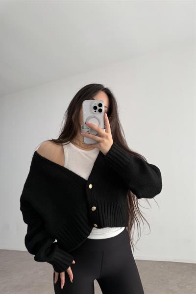 Orj Marka Üç Düğmeli Kalın Siyah Hırka