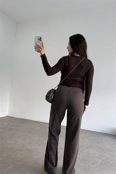 Oys. Modal Likralı Yüksek Belli Kahve Spor Pantolonu