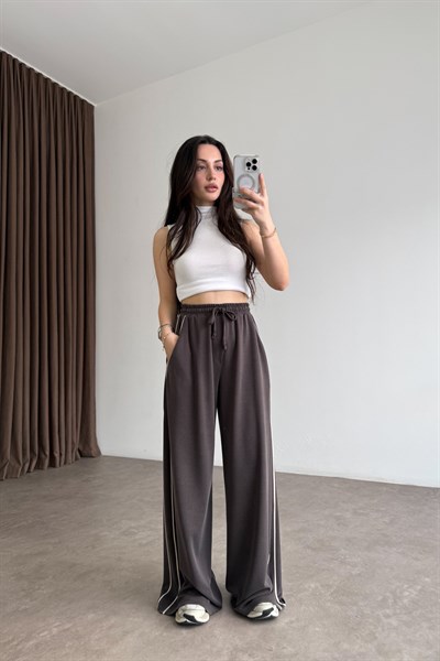 Oys. Modal Çizgili Kahve Eşofman Altı