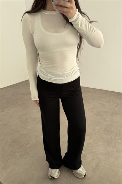 Oys. Modal Likralı Yüksek Belli Siyah Spor Pantolonu