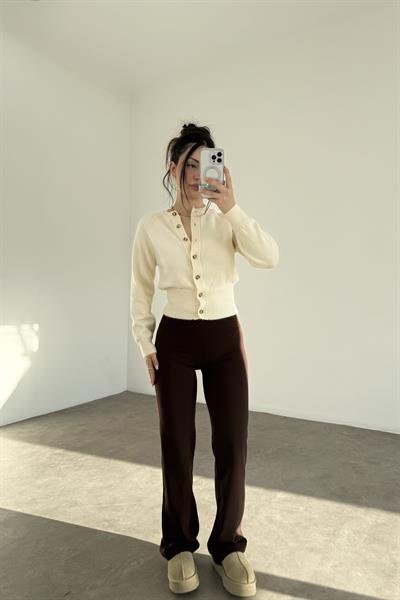 Oys. Toparlayıcı Kahve Düz Kesim Tayt Pantolon