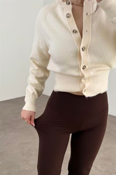 Oys. Toparlayıcı Kahve Düz Kesim Tayt Pantolon