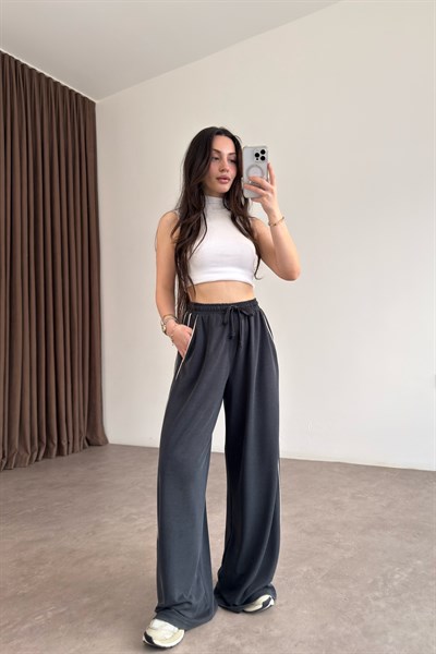 Oys. Modal Çizgili Antrasit Eşofman Altı