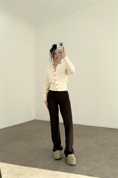 Oys. Toparlayıcı Kahve Düz Kesim Tayt Pantolon