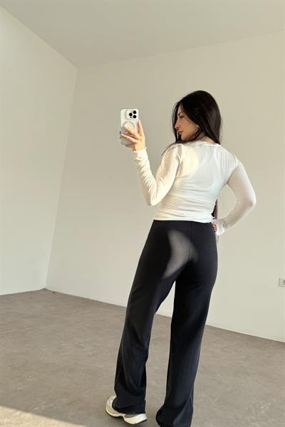 Oys. Modal Likralı Yüksek Belli Nervürlü Antrasit Spor Pantolonu