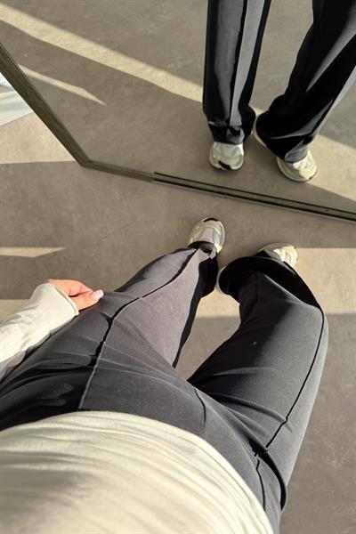 Oys. Modal Likralı Yüksek Belli Nervürlü Antrasit Spor Pantolonu