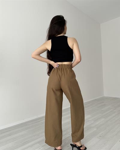 Pamuk-Keten Nervürlü Bohem Kahve Pantolon