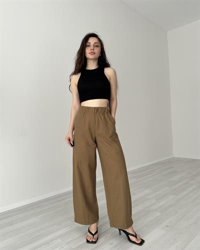 Pamuk-Keten Nervürlü Bohem Kahve Pantolon