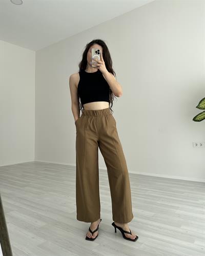 Pamuk-Keten Nervürlü Bohem Kahve Pantolon