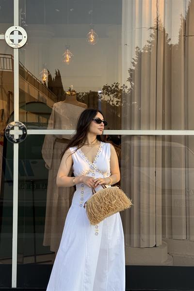 Papatya Midi  Beyaz Elbise