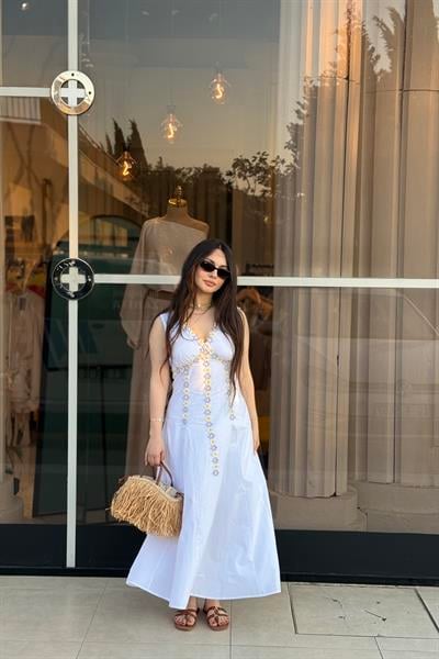 Papatya Midi  Beyaz Elbise