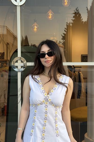 Papatya Midi  Beyaz Elbise