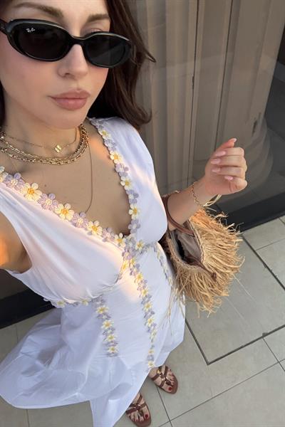 Papatya Midi  Beyaz Elbise