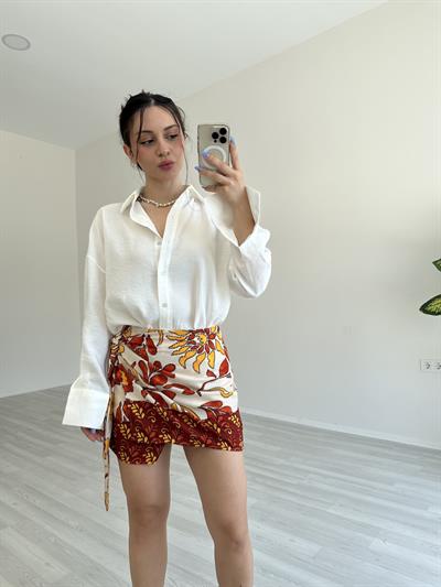 Pareo Model Desenli Etek Tarçın