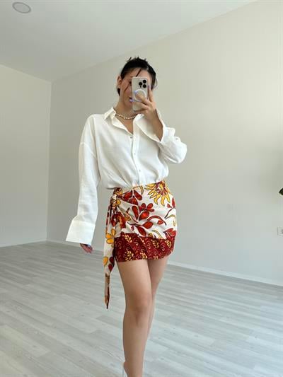 Pareo Model Desenli Etek Tarçın