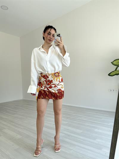 Pareo Model Desenli Etek Tarçın