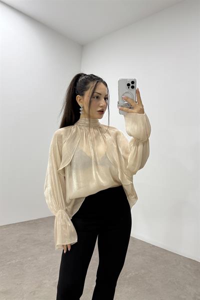 Peri Kumaş Bağlama Detaylı Ekru Şık Bluz
